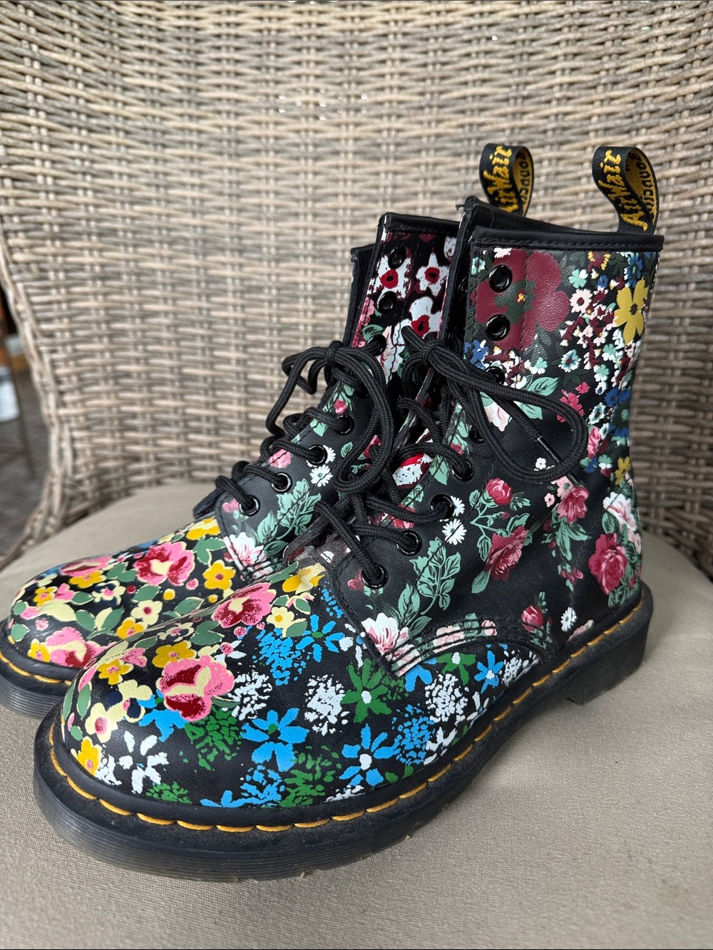 Dr. Martens 1460 Pascal Floral Mash Up Leather Lace-Up Boots Women’s
